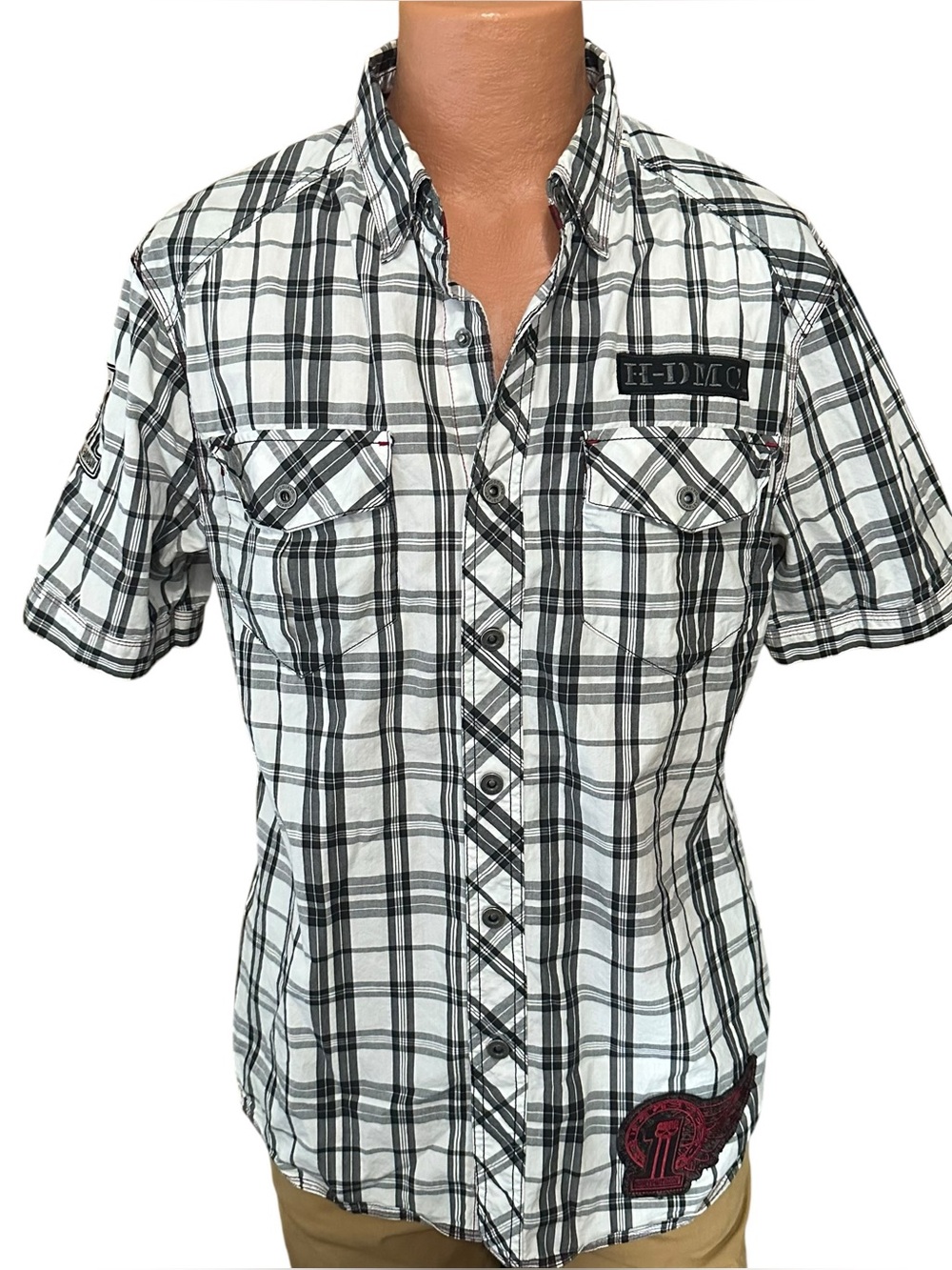 Harley‑Davidson Men’s L Plaid Snap Shirt H‑DMC Patch Embroidered Biker